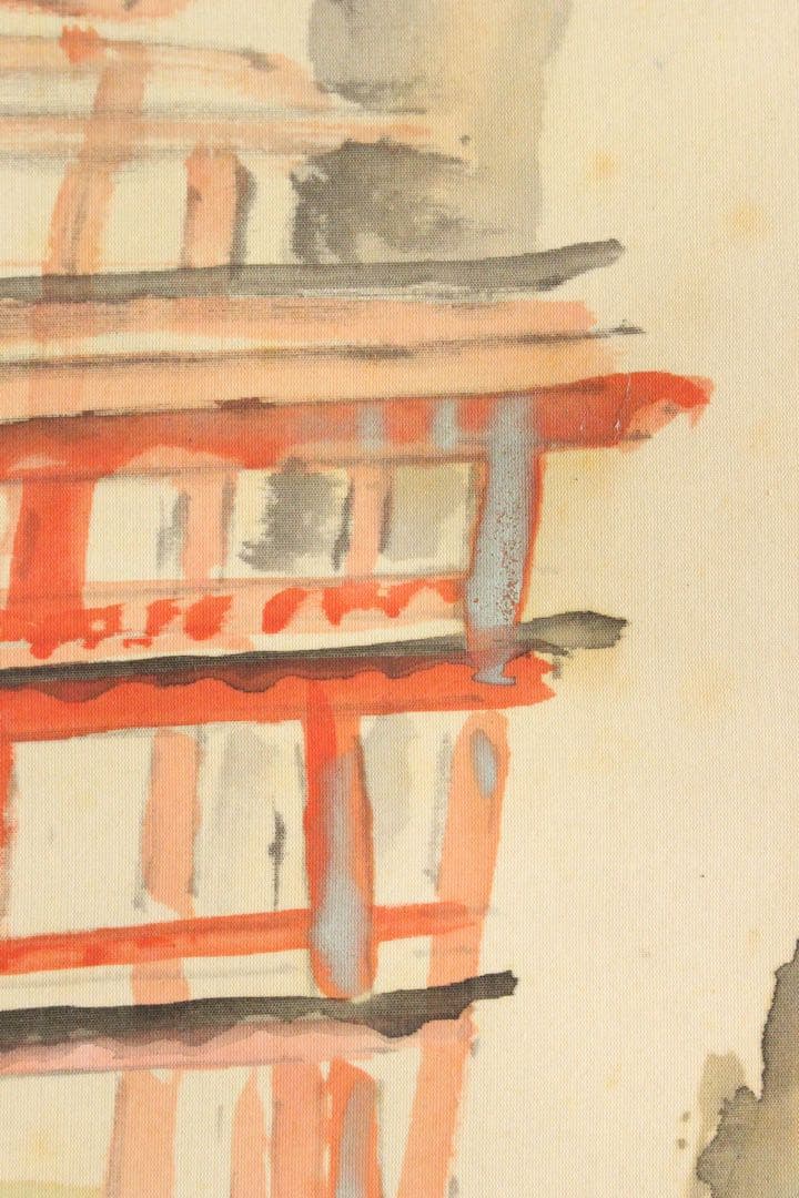 No4447 掛軸　山中白水　鳥居図　着色絹本　合箱　日本画　古美術　送料無料