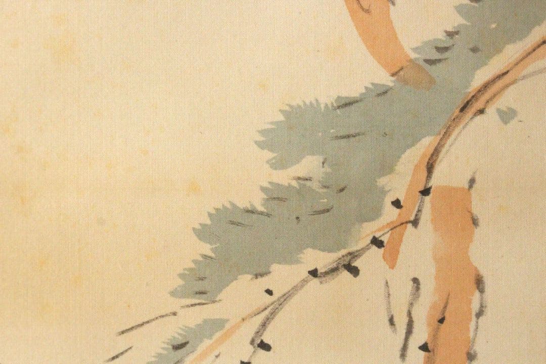 No4447 掛軸　山中白水　鳥居図　着色絹本　合箱　日本画　古美術　送料無料