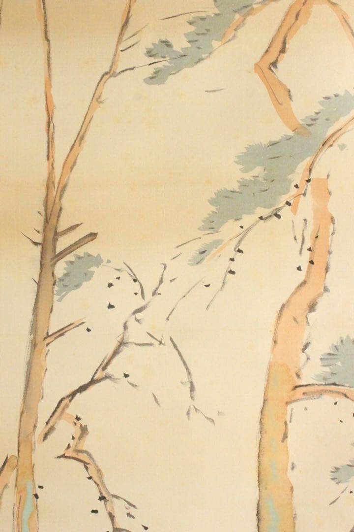 No4447 掛軸　山中白水　鳥居図　着色絹本　合箱　日本画　古美術　送料無料