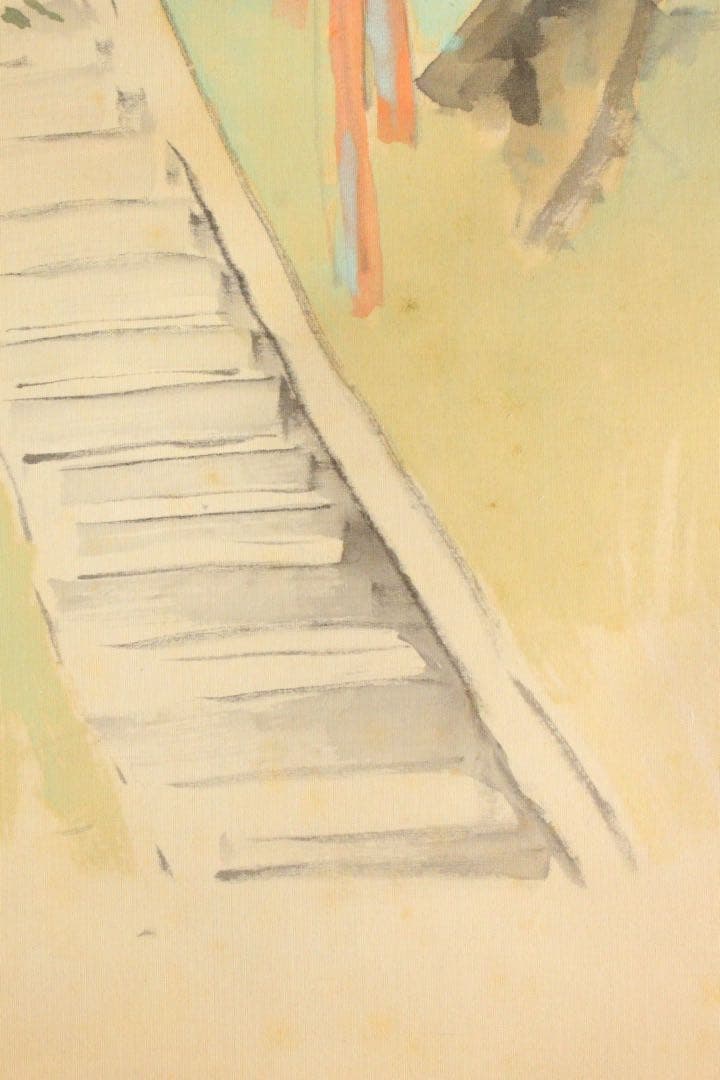 No4447 掛軸　山中白水　鳥居図　着色絹本　合箱　日本画　古美術　送料無料