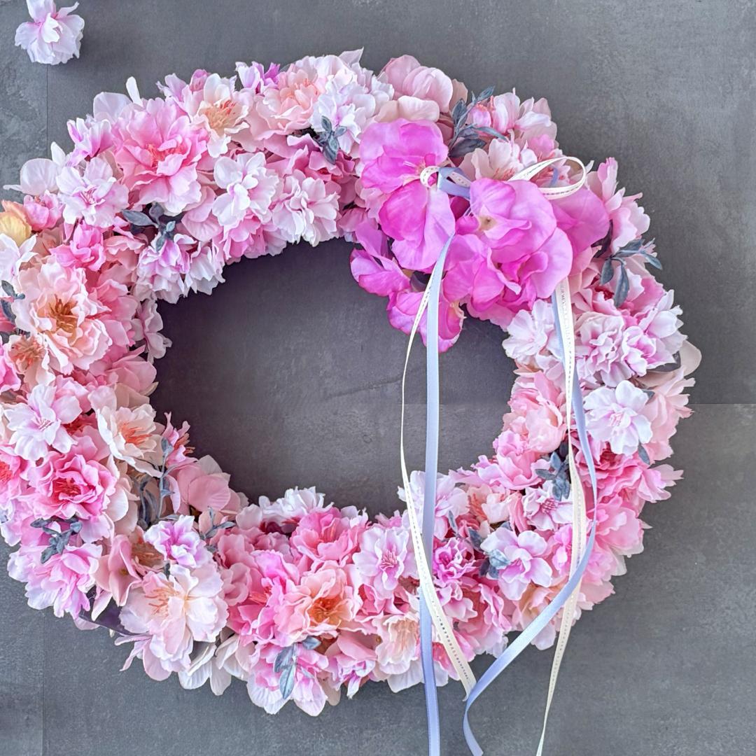 ＊新作＊八重桜とスイトピーの大きなオーバルリース＊お祝い＊ギフト