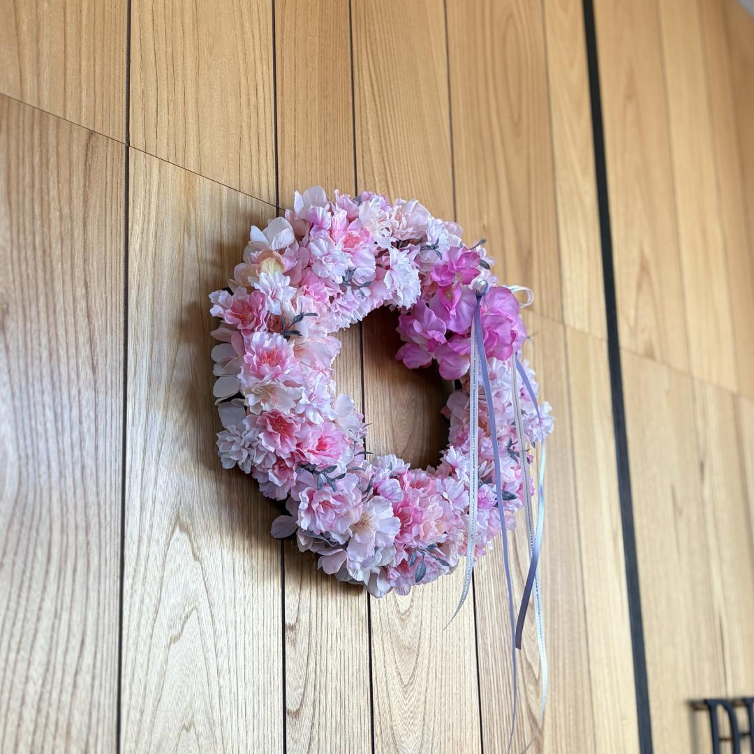 ＊新作＊八重桜とスイトピーの大きなオーバルリース＊お祝い＊ギフト