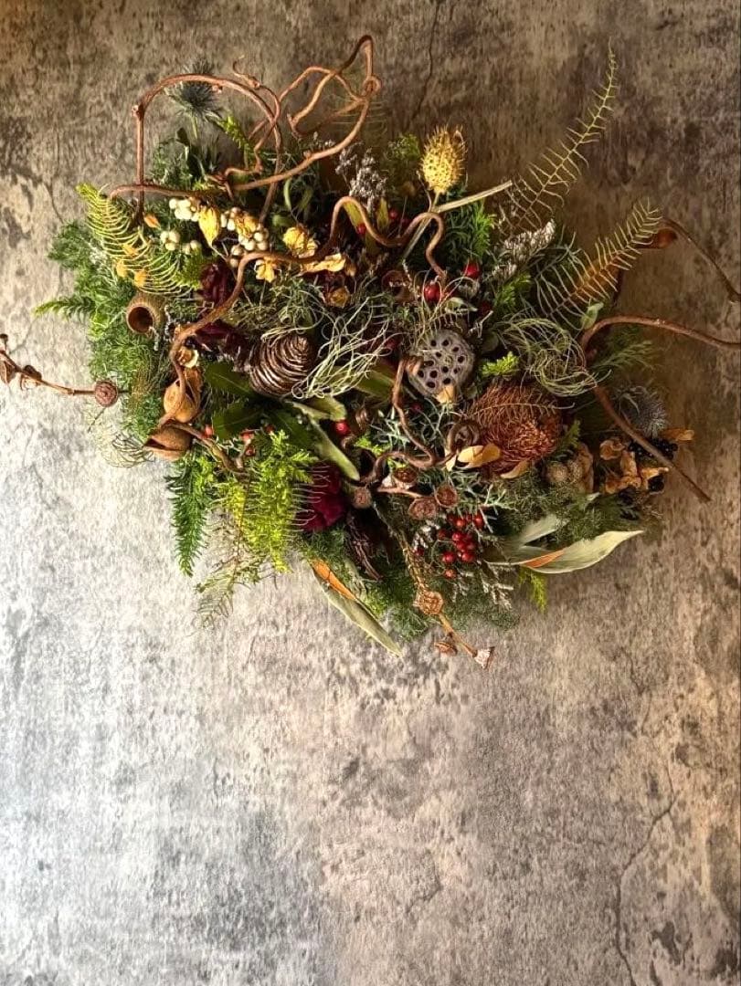 ドライフラワー クリスマス 正月飾り オブジェ リース 約45cm
