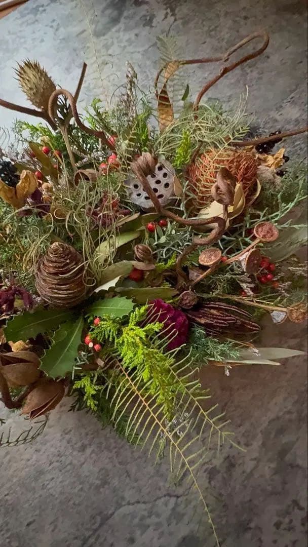 ドライフラワー クリスマス 正月飾り オブジェ リース 約45cm