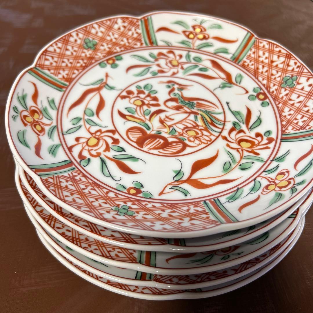 希少‼️ 橘吉　赤絵花鳥中皿 5枚セット