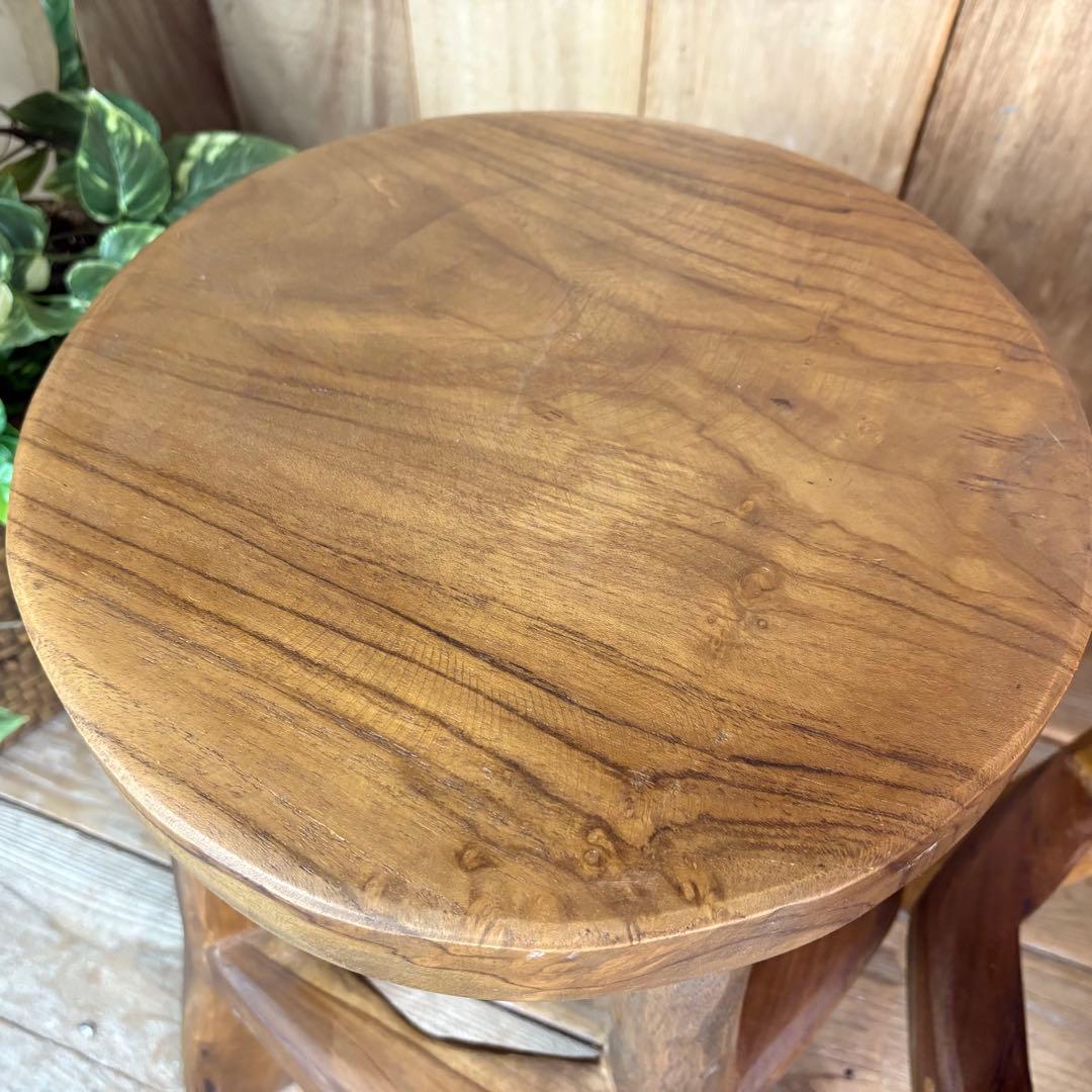 オールドチーク天然無垢極太丸木脚丸スツールM二脚セット木製天然無垢椅子花台チェア