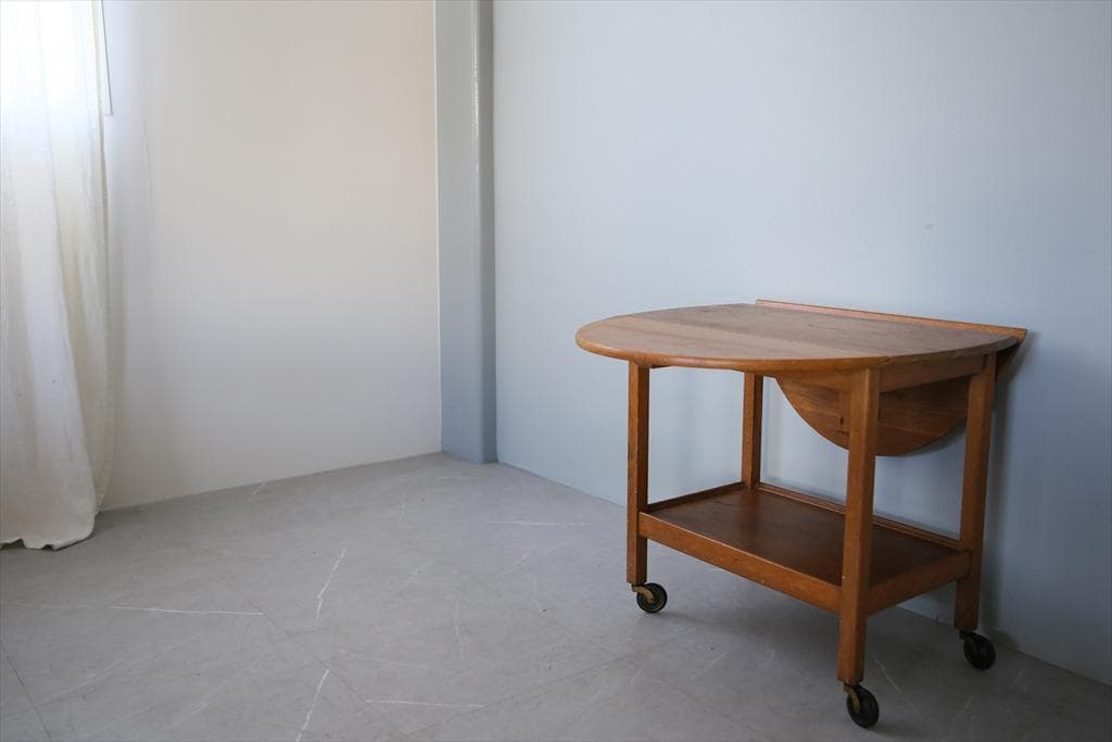 英国アンティーク木製ドロップリーフトロリーテーブル/収納式ワゴン机(91-242