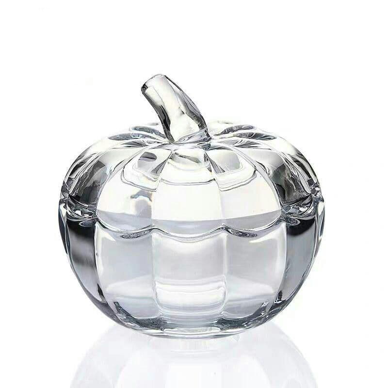 小物入れパンプキン型蓋つきエレガントガラス製 (ゴールド)