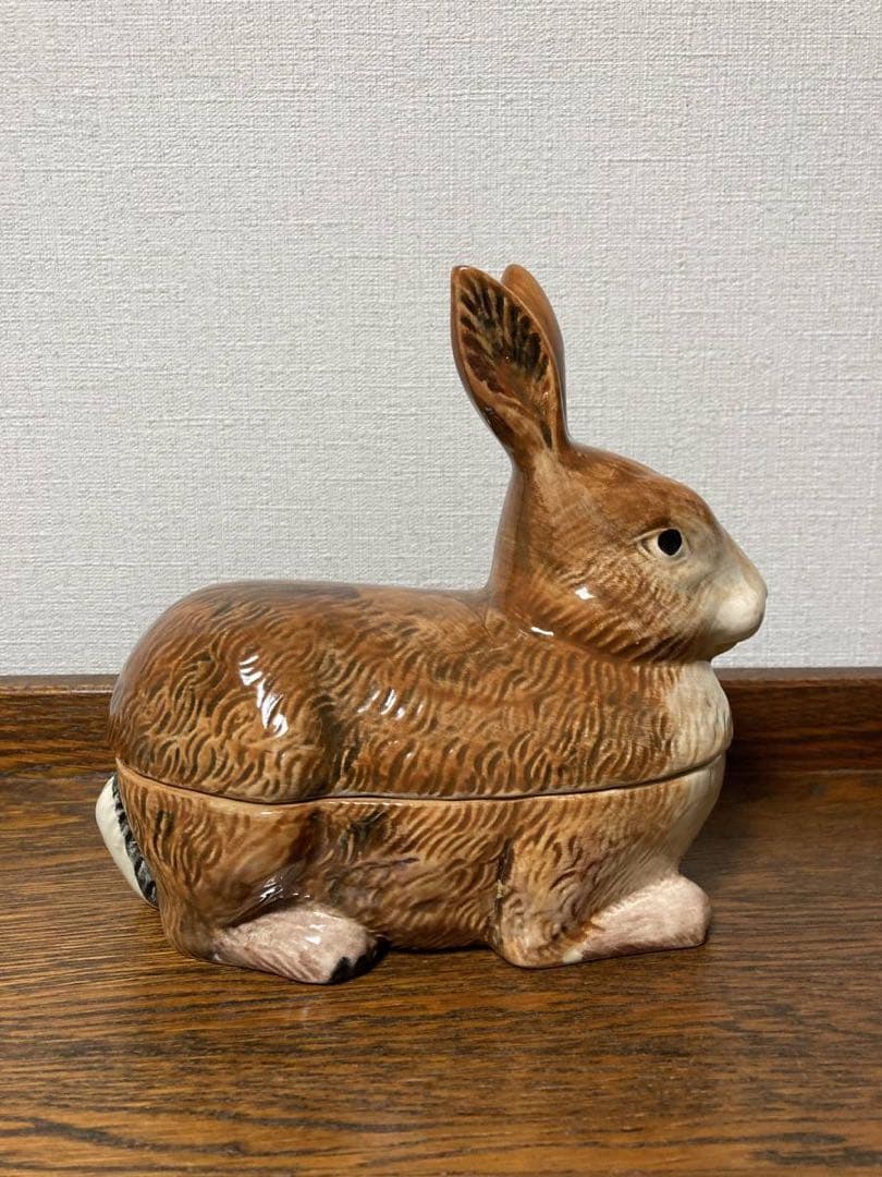 春の感謝セール♪フランス陶器☆うさぎ型テリーヌポット コーガン作 マジョリカ焼き