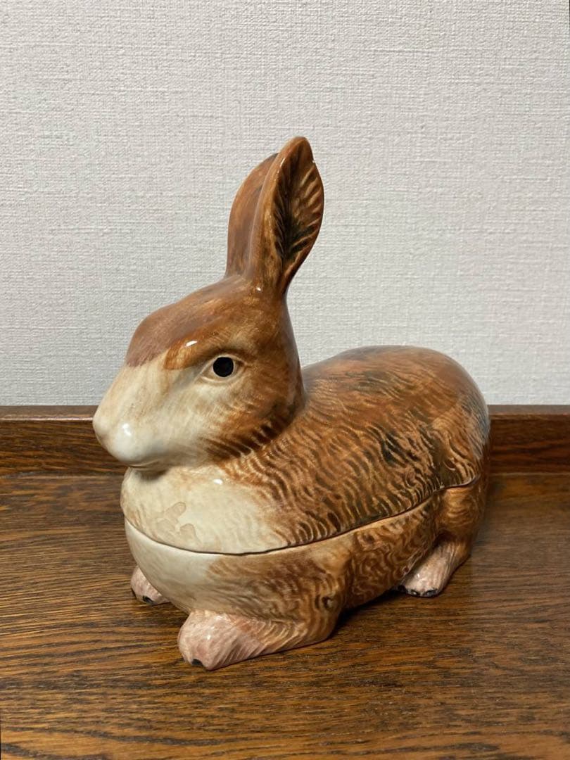 春の感謝セール♪フランス陶器☆うさぎ型テリーヌポット コーガン作 マジョリカ焼き