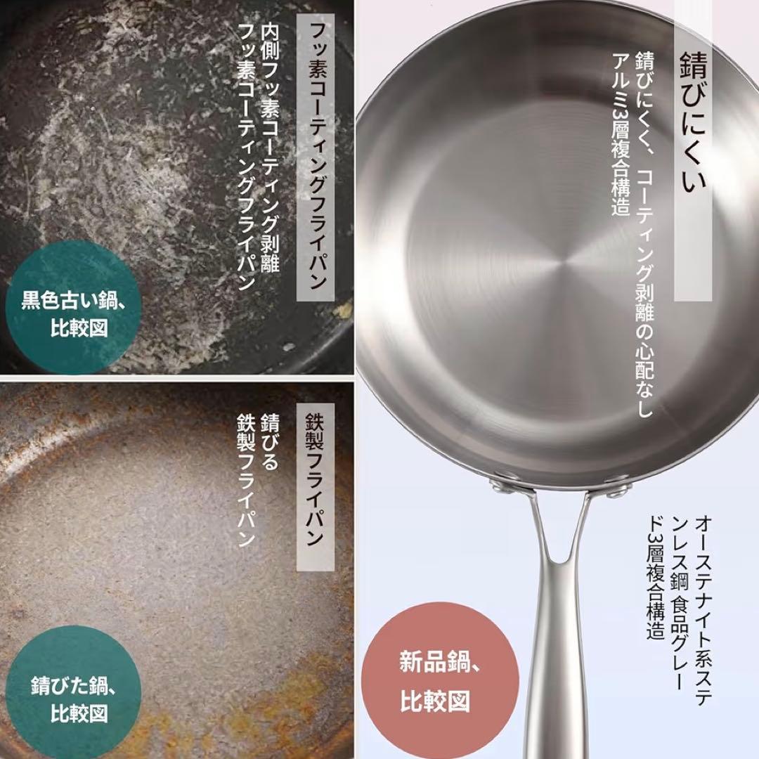 高級 28cm 全面3層構造 超厚ステンレス 深型フライパン 鍋 長持ちIHガス
