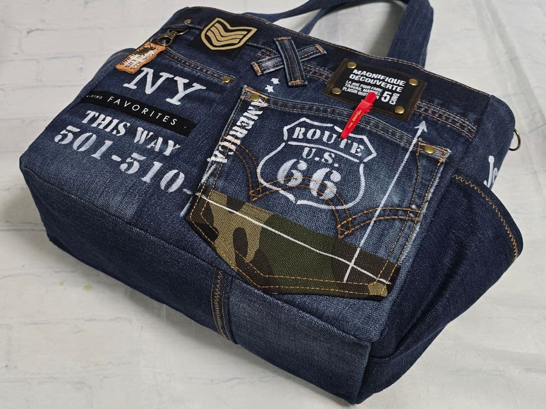 デニムリメイクトートバッグ 大きめ 男前 AMRY 底板付き