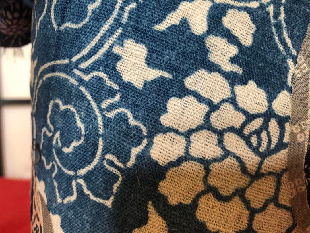 一閑張り　一閑張りバック　　　藍染 型染　古布　犬張子