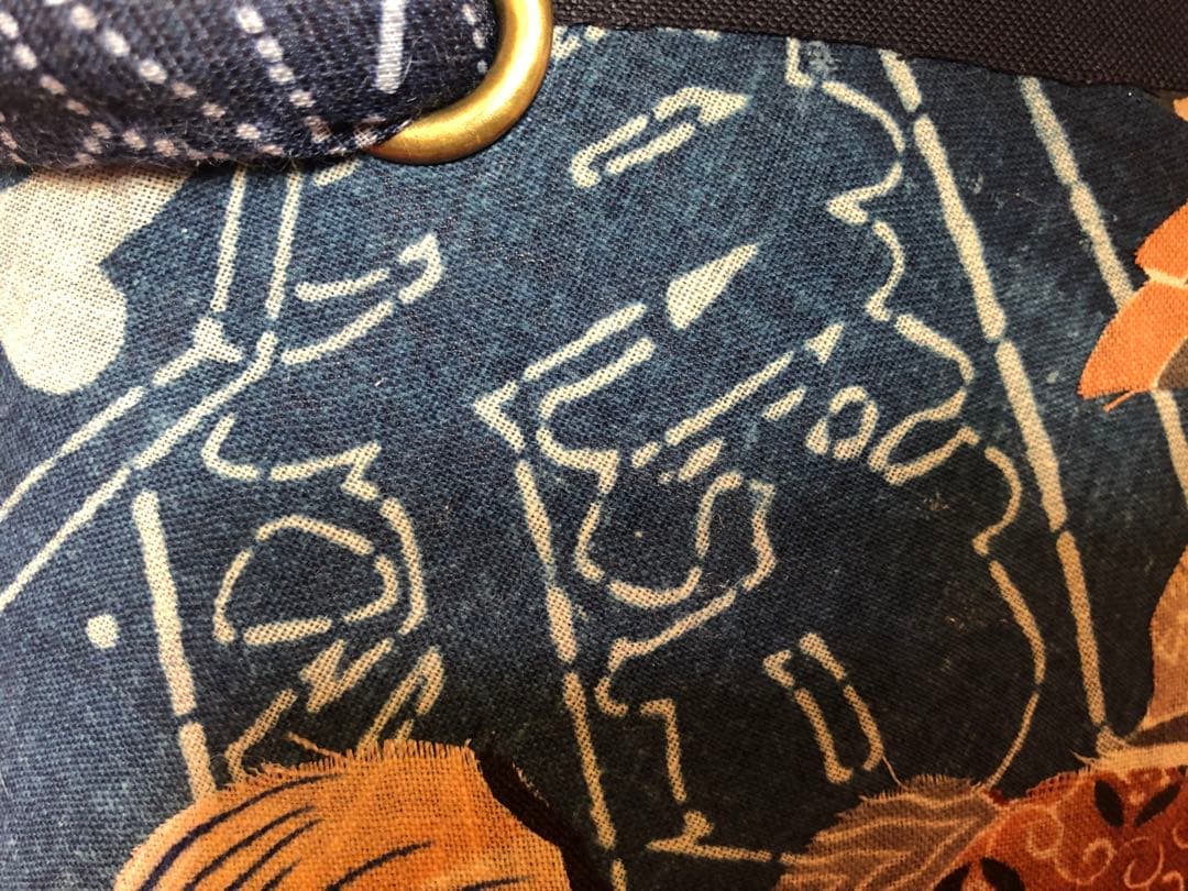 一閑張り　一閑張りバック　　　藍染 型染　古布　犬張子