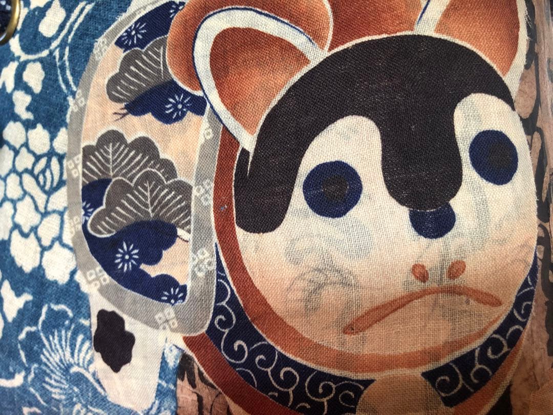 一閑張り　一閑張りバック　　　藍染 型染　古布　犬張子