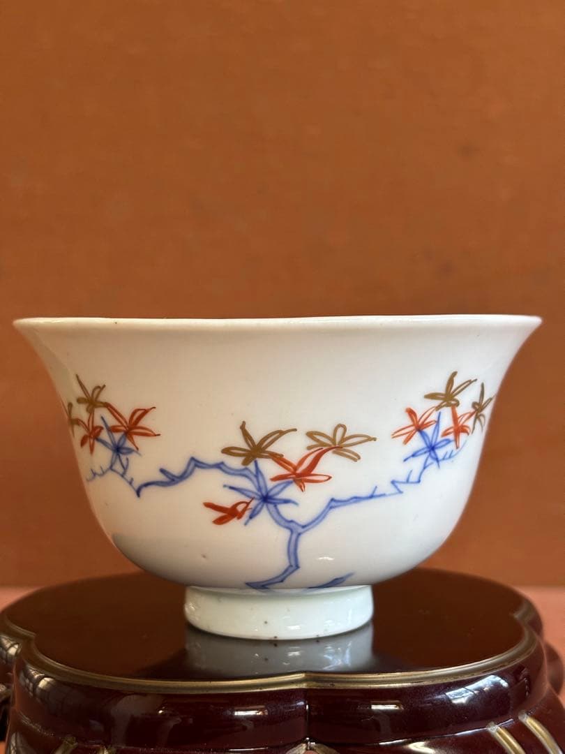 古伊万里柿右衛門様式色絵楓文向付五客揃　完品　検そば猪口