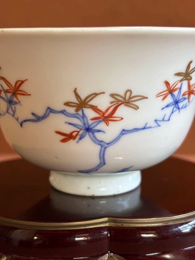 古伊万里柿右衛門様式色絵楓文向付五客揃　完品　検そば猪口