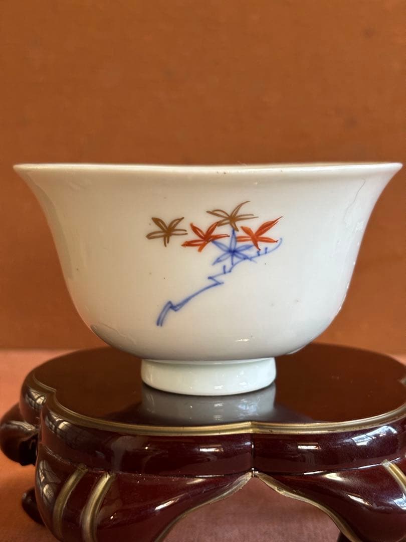古伊万里柿右衛門様式色絵楓文向付五客揃　完品　検そば猪口