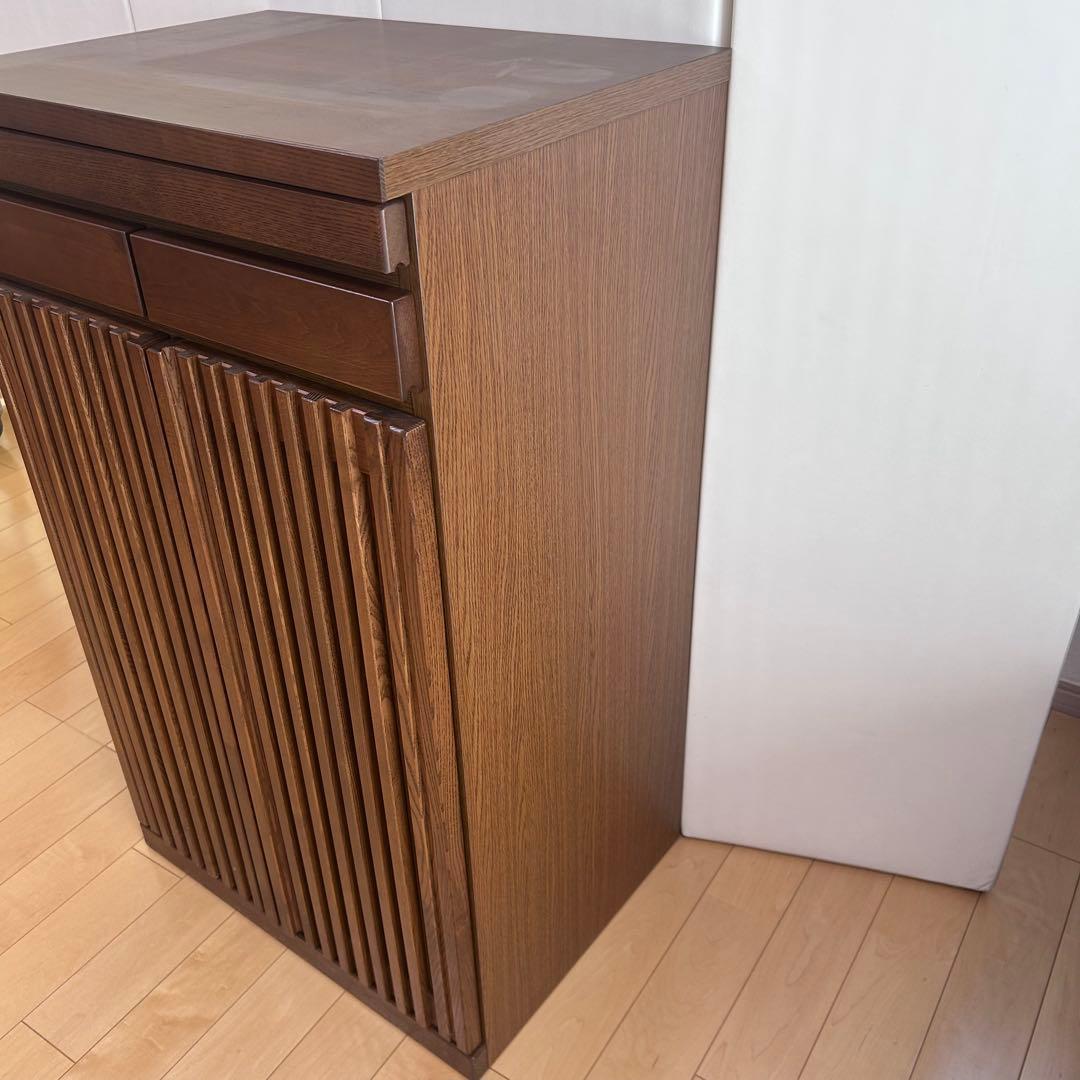 大川家具　木製キャビネット　ルーバー　格子　スライド棚　日本製　仏具台ハイタイプ