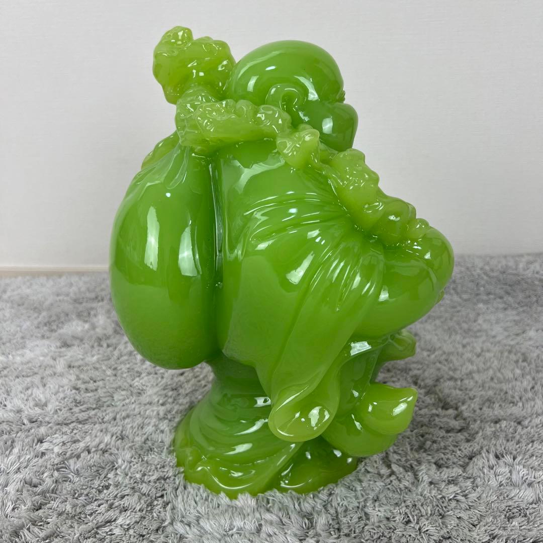 七福神　布袋様　置物　翡翠　グリーン　縁起物