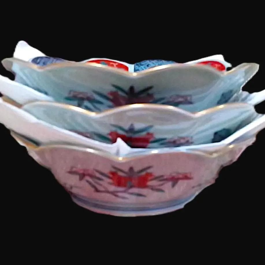 新品 林九郎窯 十方割花地紋小鉢 金彩輪花鉢 古伊万里 波佐見焼 3客