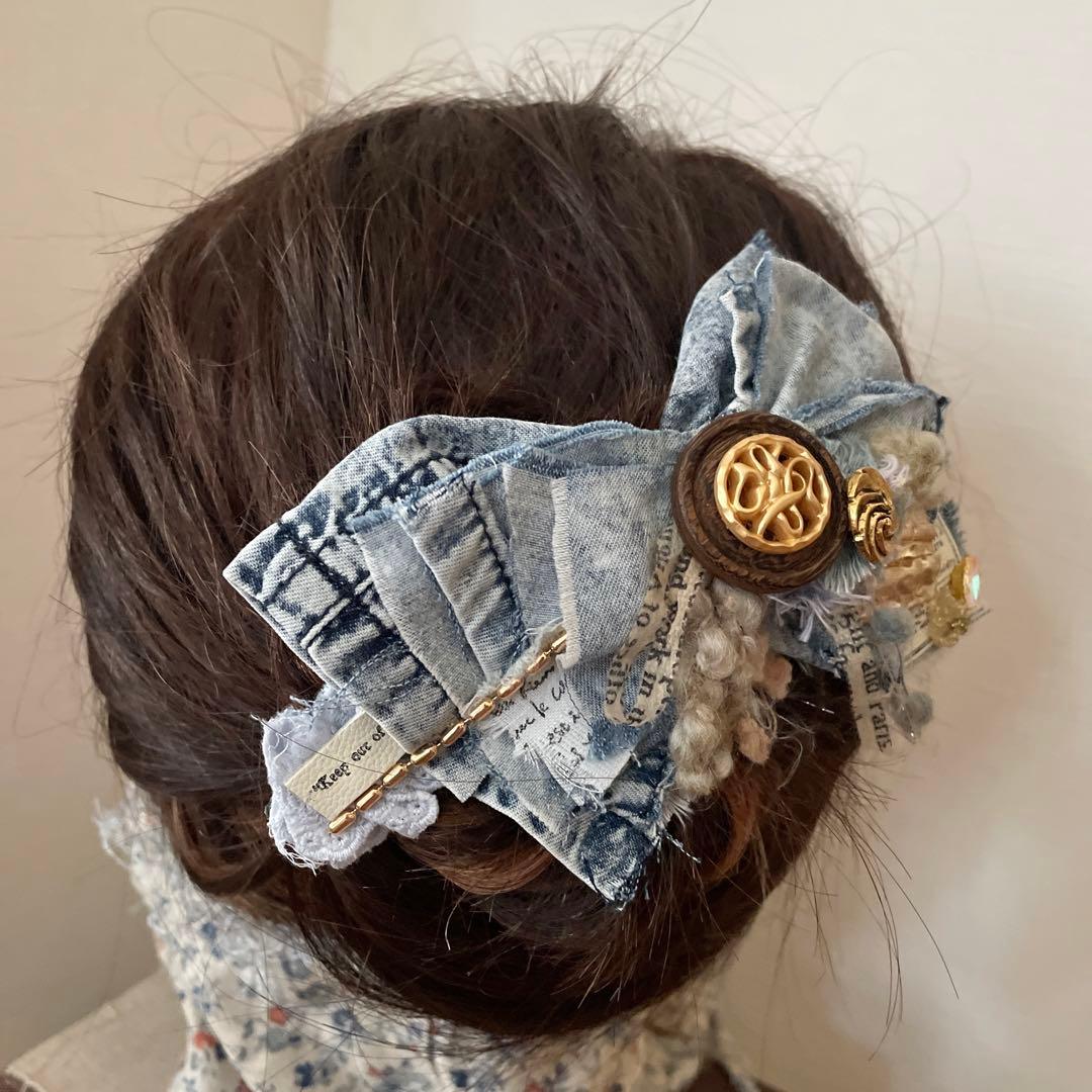 no.166 ハンドメイド✩.*˚デニムのヴィンテージ風くちばしクリップ✩.*˚