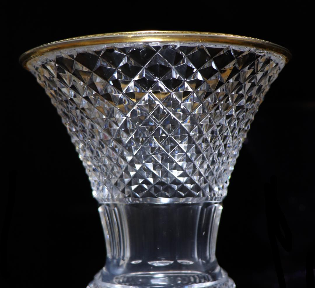 オールド・バカラ 1890年頃 メディシス型 大型金装飾花瓶 ダイヤモンドカット