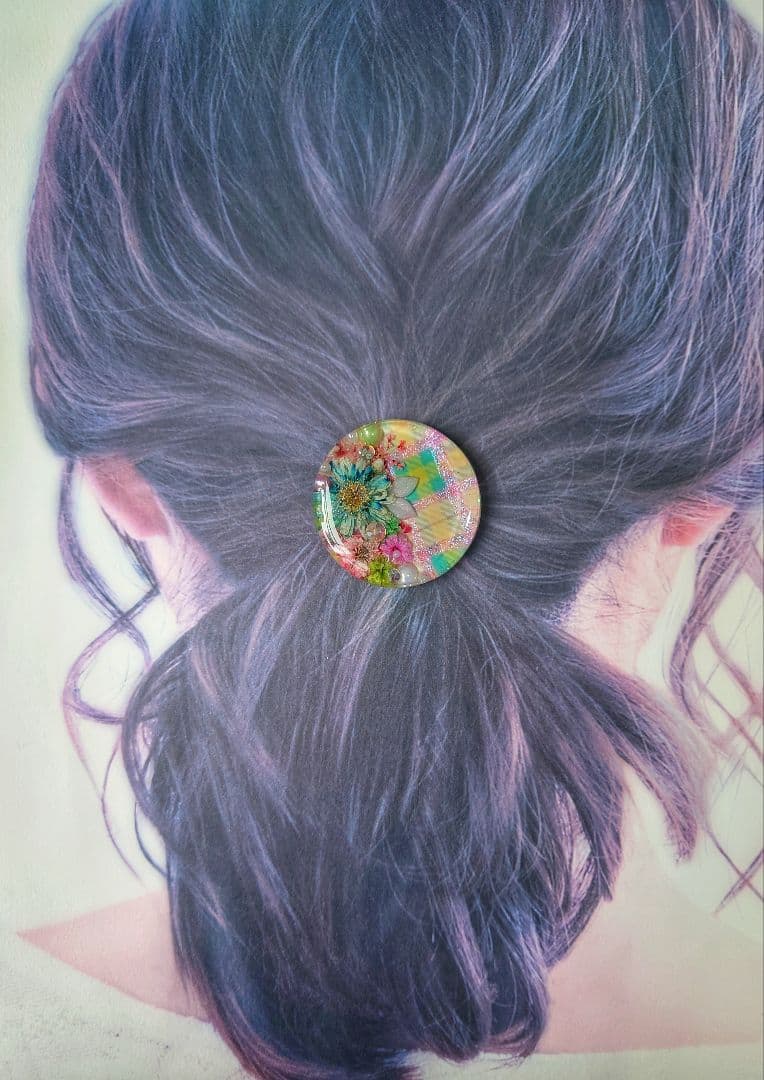 レジン　猫　ドライフラワー　ヘアゴム　ブローチ　ポニーフック　No.437