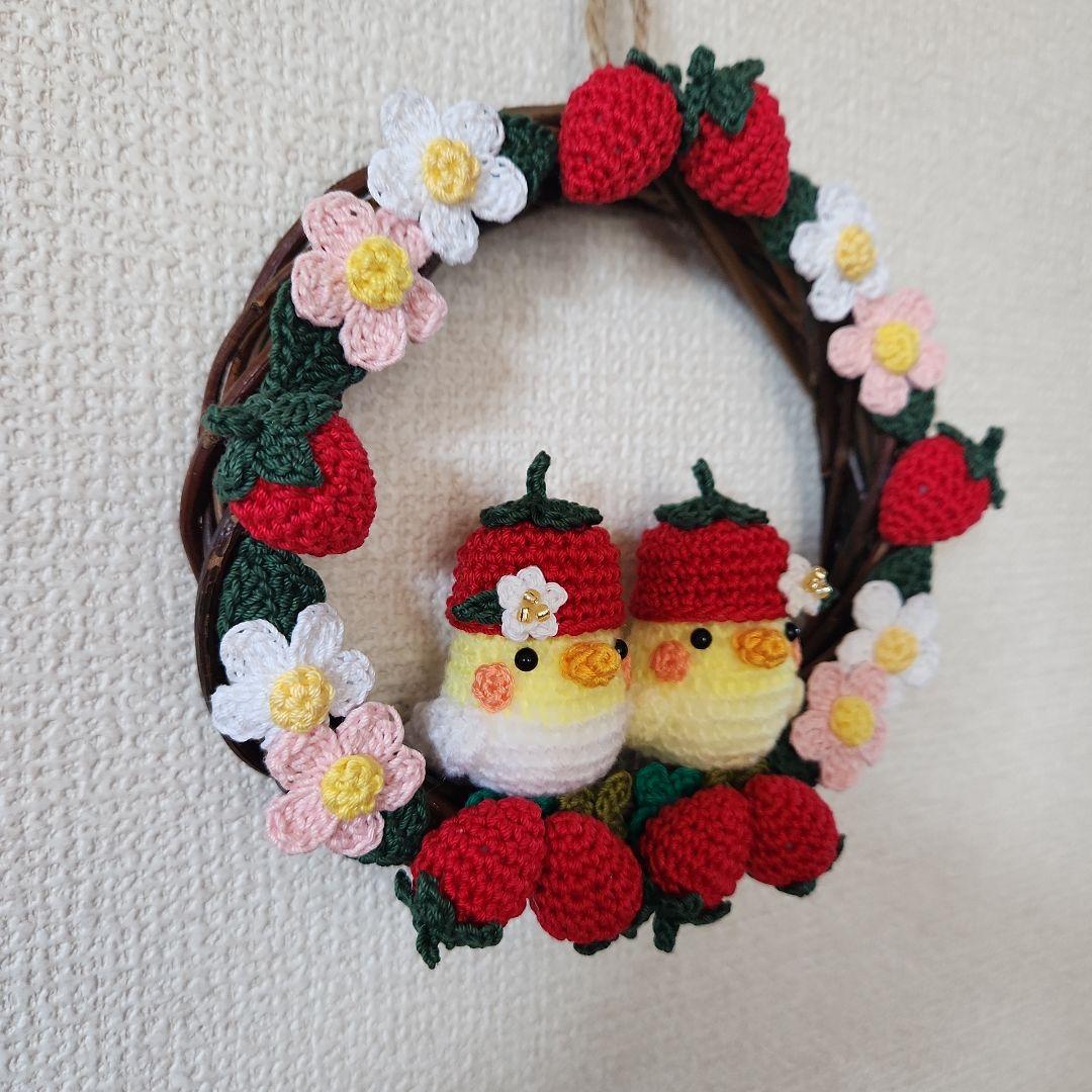 のんたん♡様ご確認用 ！いちごの帽子をかぶったオカメインコのリース 他1点