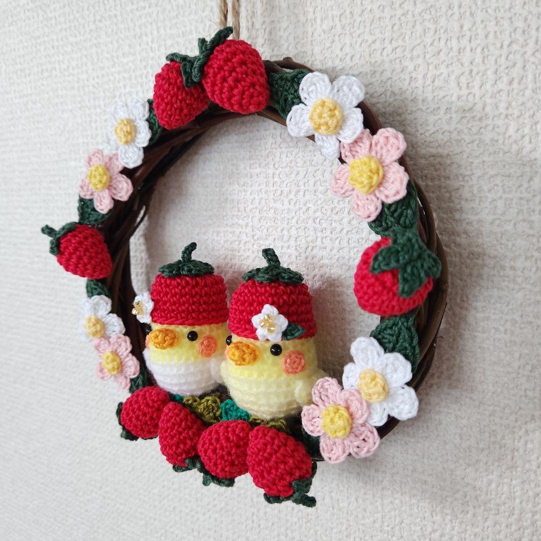のんたん♡様ご確認用 ！いちごの帽子をかぶったオカメインコのリース 他1点