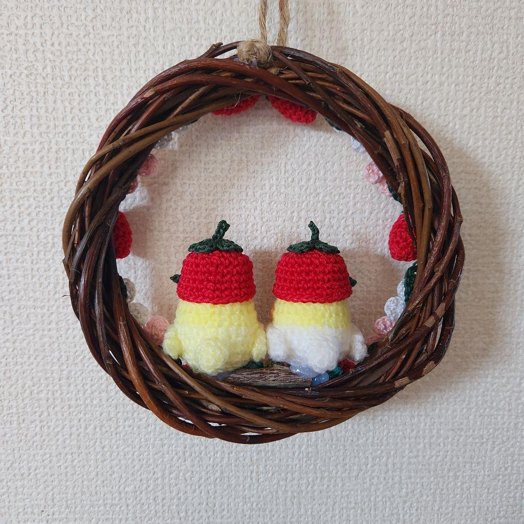 のんたん♡様ご確認用 ！いちごの帽子をかぶったオカメインコのリース 他1点
