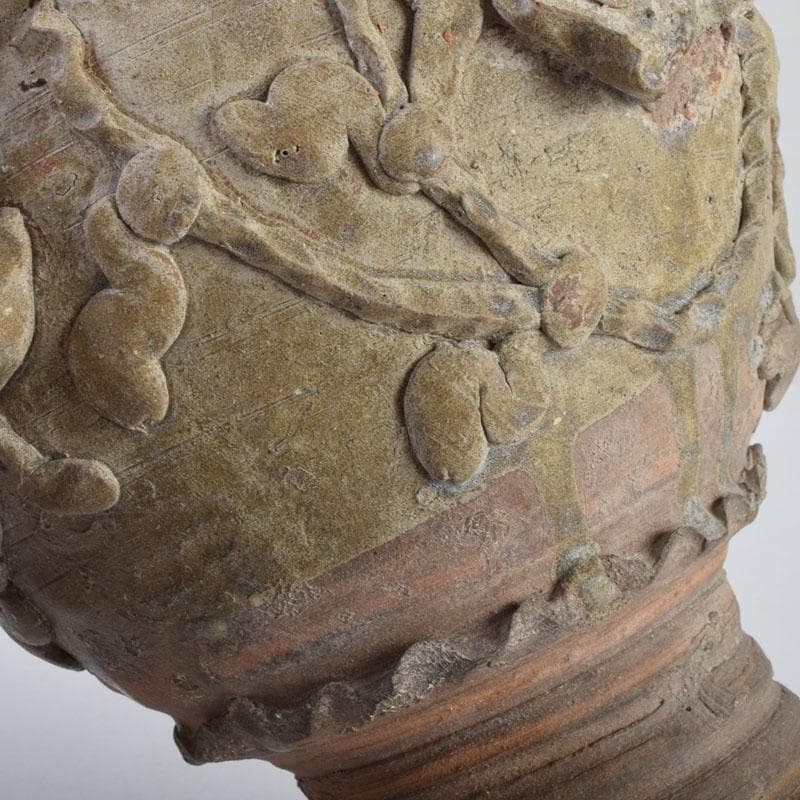 中国　飴釉　花草刻　双耳壷　時代箱　Z　8615A