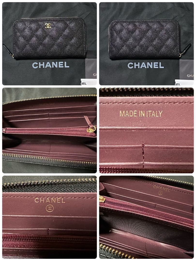 CHANEL ノベルティキャビアスキンレザー長財布ブラック