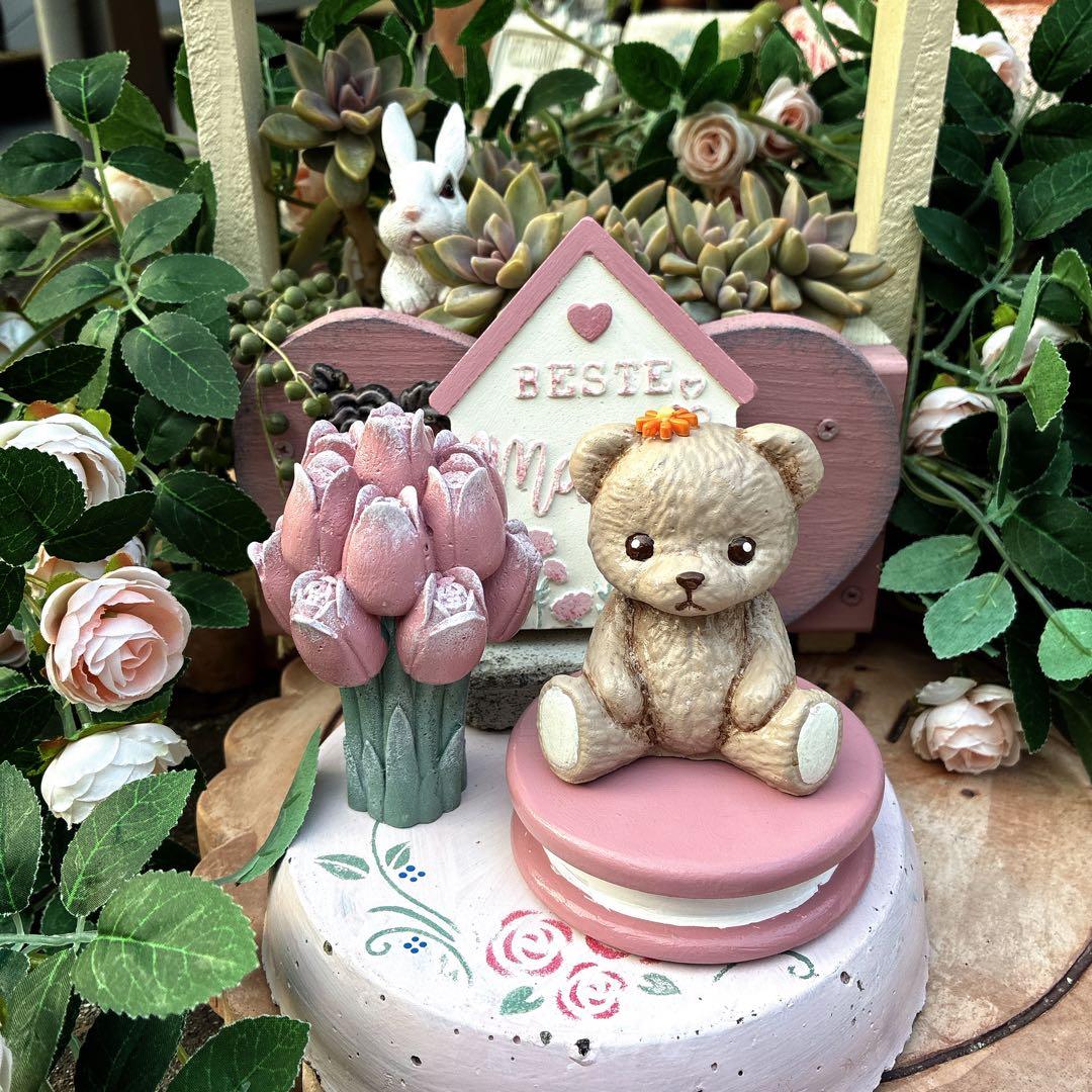 ★ ローズ@★ハートのステップストーン4個★マカロンに乗ったクマちゃん★