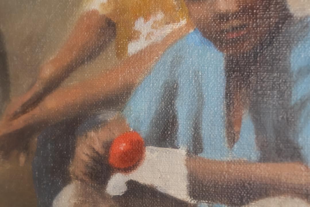 【真作】 藤田忠夫　「 みかん売り 」　油彩　10号　師:小磯良平　風土会