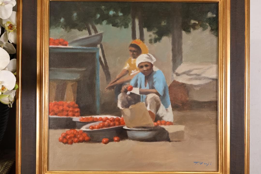 【真作】 藤田忠夫　「 みかん売り 」　油彩　10号　師:小磯良平　風土会