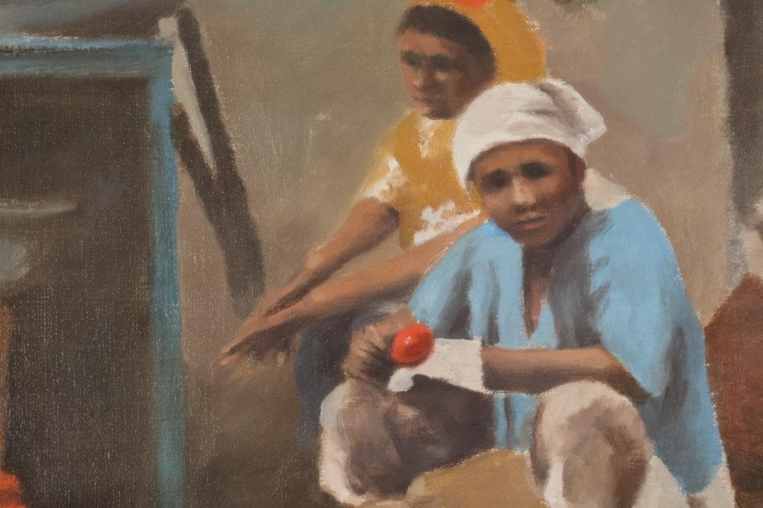 【真作】 藤田忠夫　「 みかん売り 」　油彩　10号　師:小磯良平　風土会