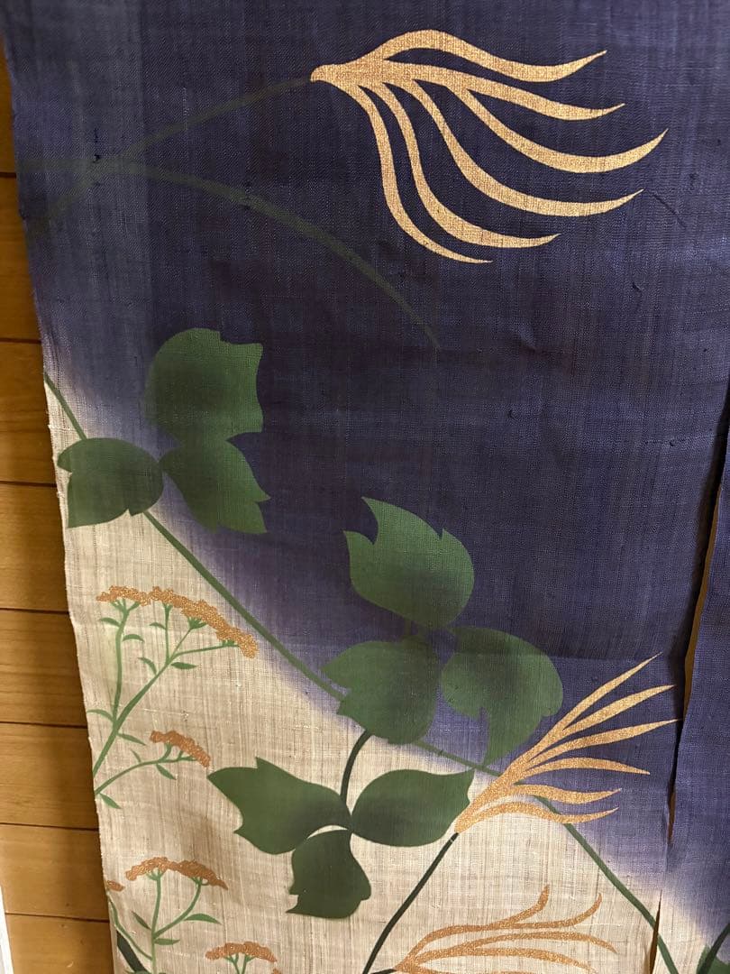 京都くろちく【未使用】高級麻暖簾「秋草と月」150センチ♪日本製！30,800円