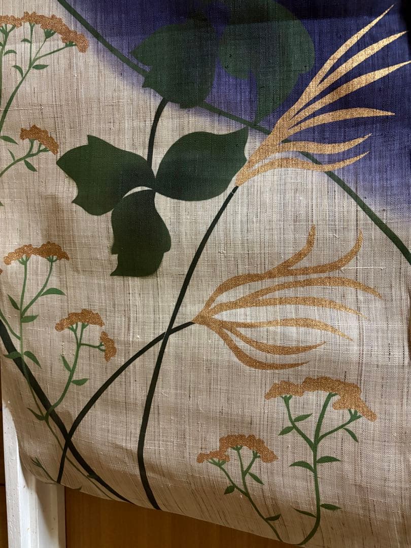 京都くろちく【未使用】高級麻暖簾「秋草と月」150センチ♪日本製！30,800円