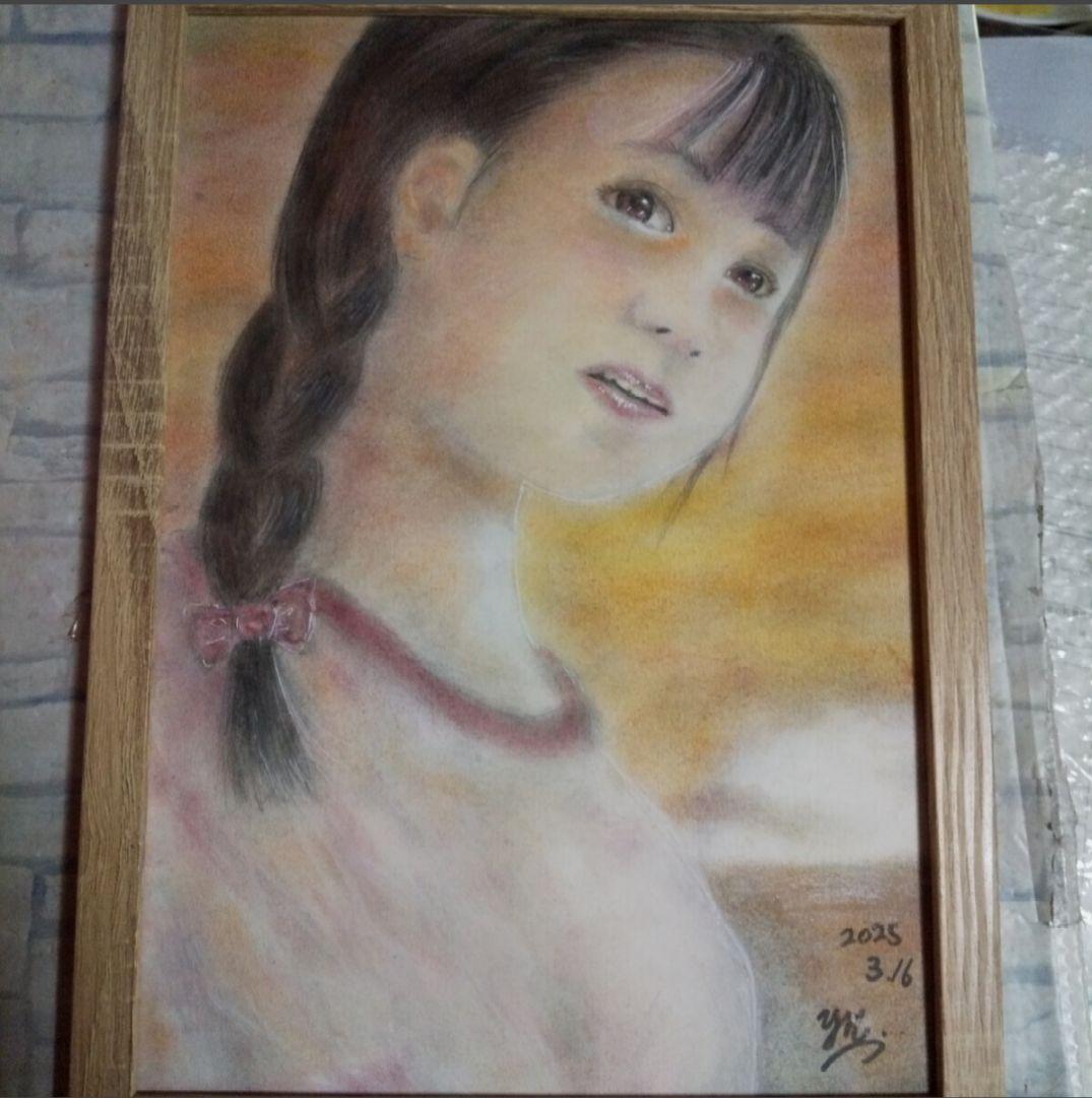 【匿名配送】絵画　「部活動」アート 原画　A4サイズ額つき。