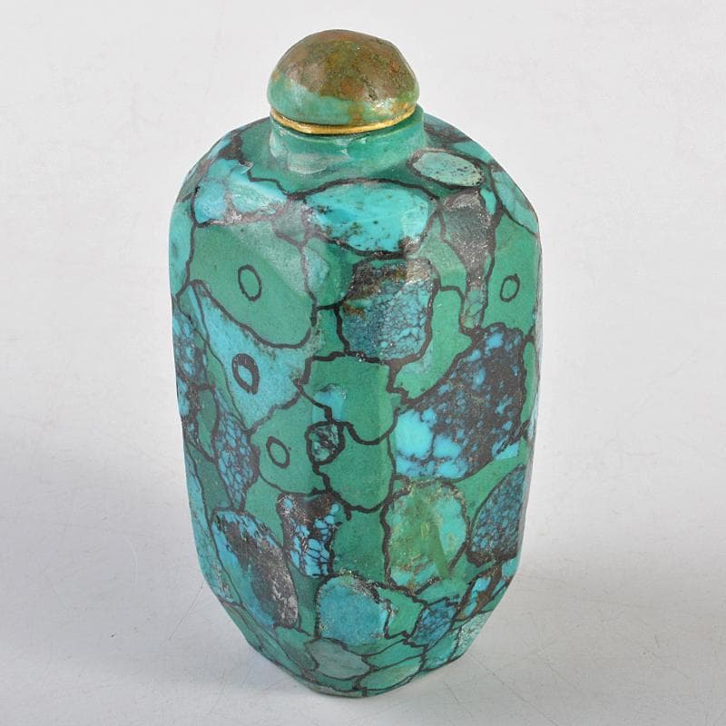 中国　玉石彫刻　孔雀石　マラカイト　ターコイズ　鼻煙壷　V　R5742