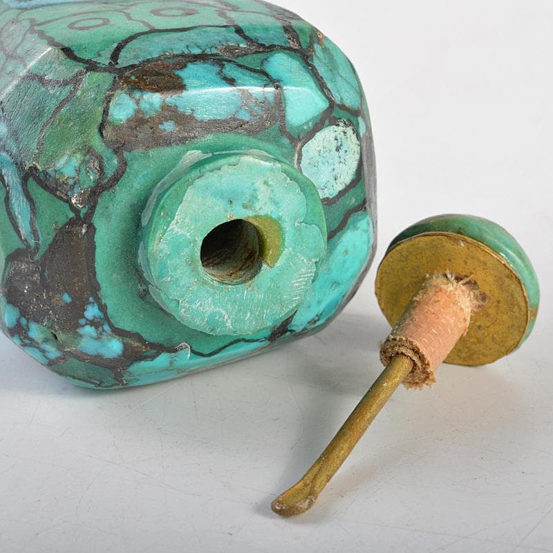 中国　玉石彫刻　孔雀石　マラカイト　ターコイズ　鼻煙壷　V　R5742