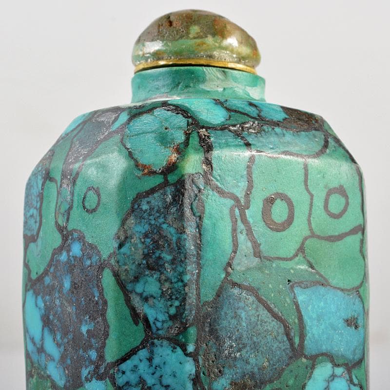 中国　玉石彫刻　孔雀石　マラカイト　ターコイズ　鼻煙壷　V　R5742