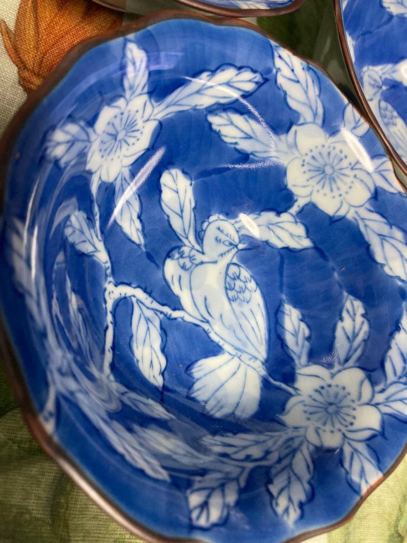 華山　染付希少花鳥紋小鉢揃