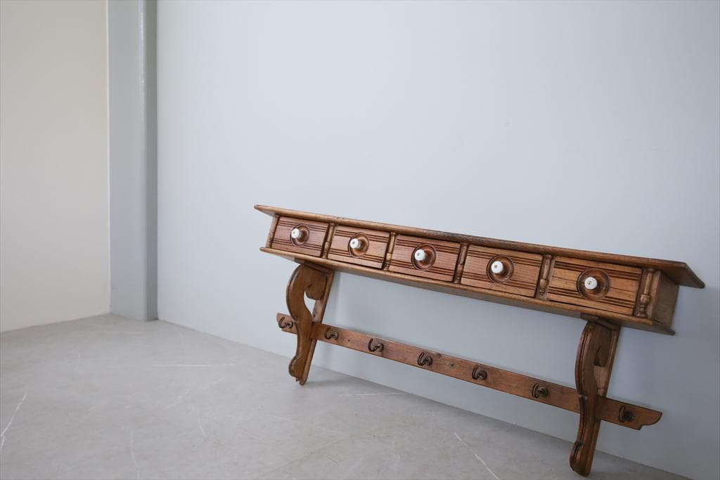 フランスアンティーク木製ウォールシェルフ/壁掛けラック/飾り棚/収納(85-85