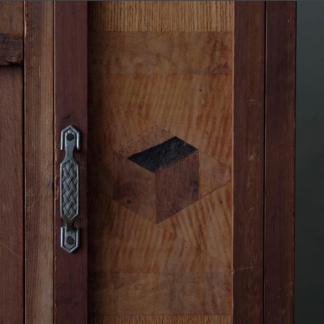 杉材 収納棚　板戸 食器棚 本箱 水屋箪笥 古家具 昭和レトロ