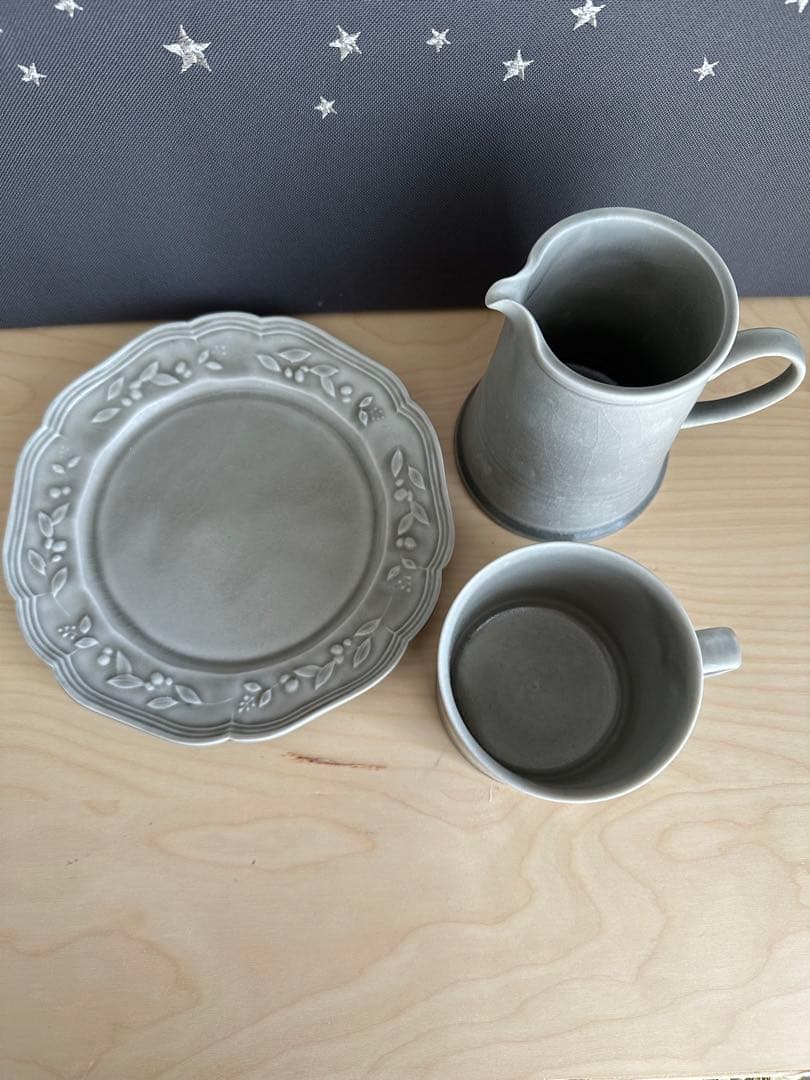 阿部慎太朗　さん　薄いグレーの器　3点セット　※バラ売り不可