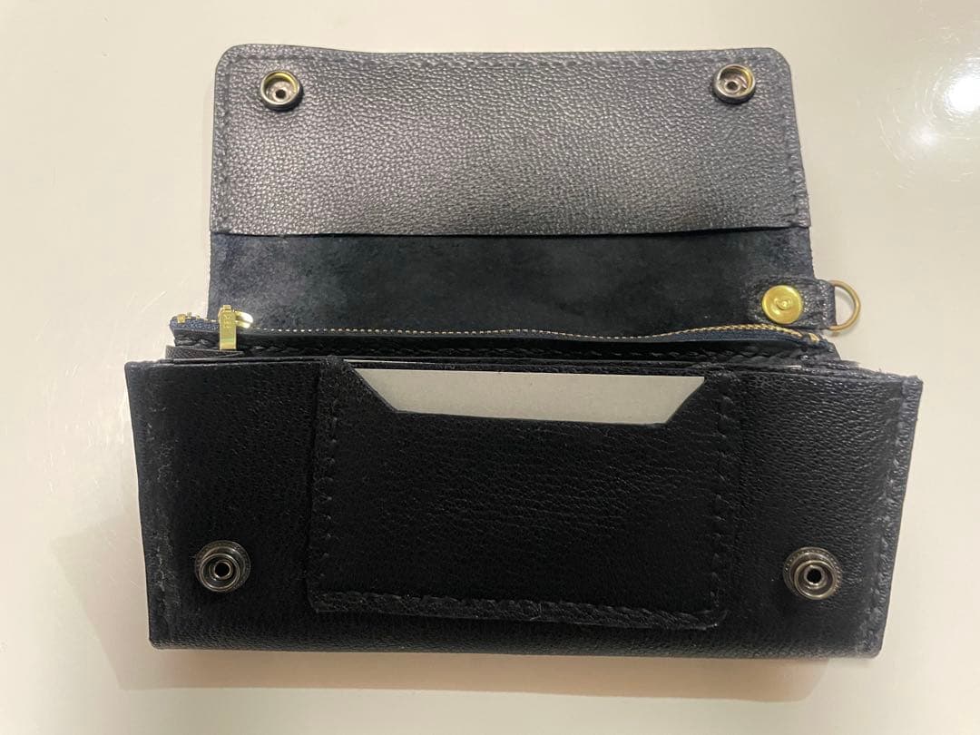 本革 長財布 ロングウォレット ハンドメイド 手縫い ブラック 黒