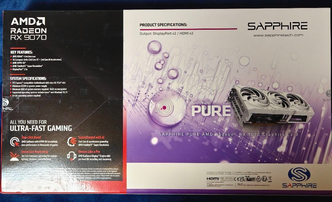 【新品】SAPPHIRE PURE Radeon RX 9070 OC 16GB
