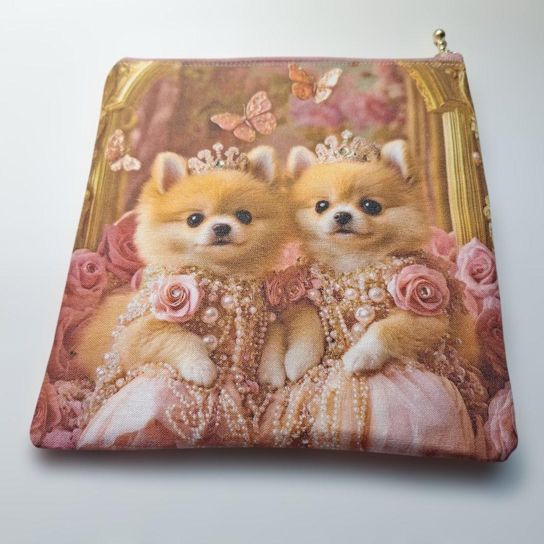 激レアポメラニアンパネル生地　ハンドメイド　両面パネルフラットポーチ